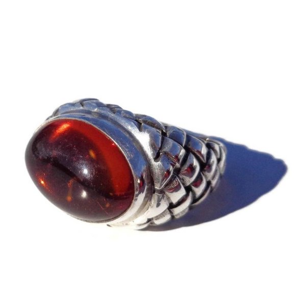 Baltic Amber Silver Ring, 100% Natural Cognac Amber 925 Silver Ring, Size 9 US - Picture 3 of 12